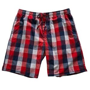 Logan Hill Men's Red & Blue Plaid Cotton Pajama Shorts L
